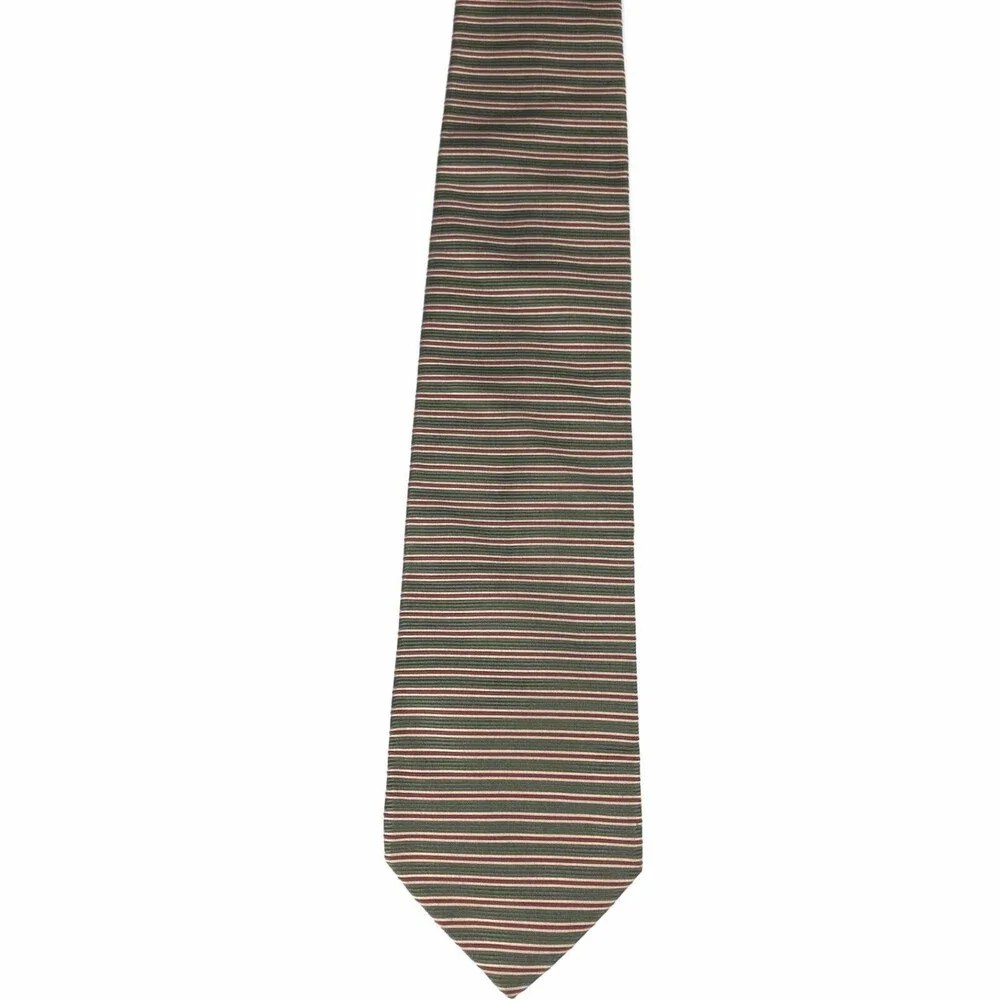 READ-Brooks Brothers Tie Silk Red Green Beige Striped Textured Business Necktie